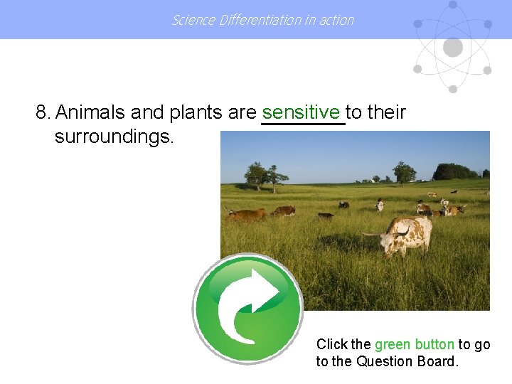 Science Differentiation in action 8. Animals and plants are sensitive to their surroundings. Click