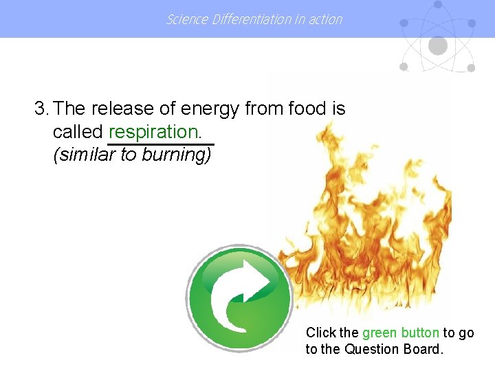 Science Differentiation in action 3. The release of energy from food is called respiration.