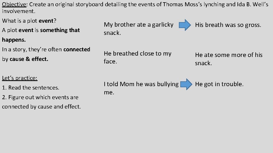 Objective Create an original storyboard detailing the events