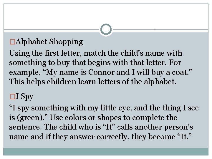 �Alphabet Shopping Using the first letter, match the child’s name with something to buy