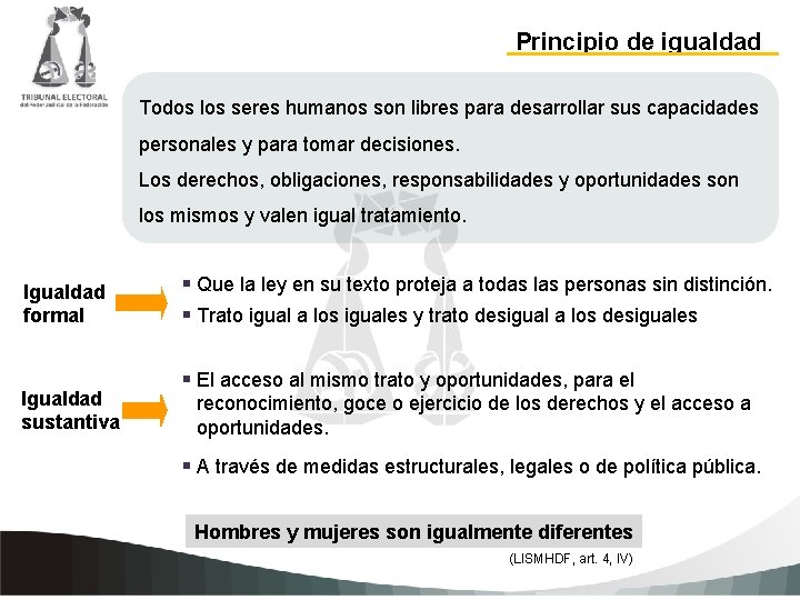 Principio de igualdad Todos los seres humanos son libres para desarrollar sus capacidades personales