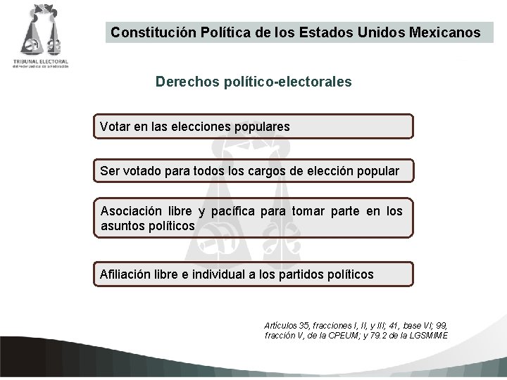 Constitución Política de los Estados Unidos Mexicanos Derechos político-electorales Votar en las elecciones populares