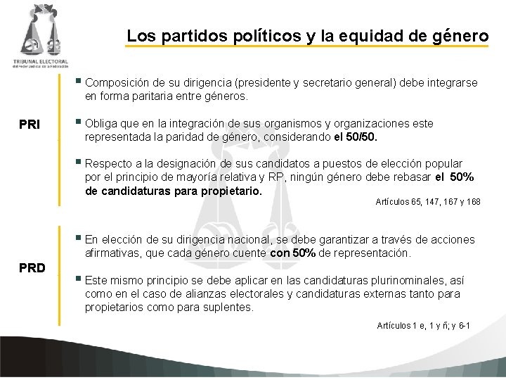 Los partidos políticos y la equidad de género § Composición de su dirigencia (presidente