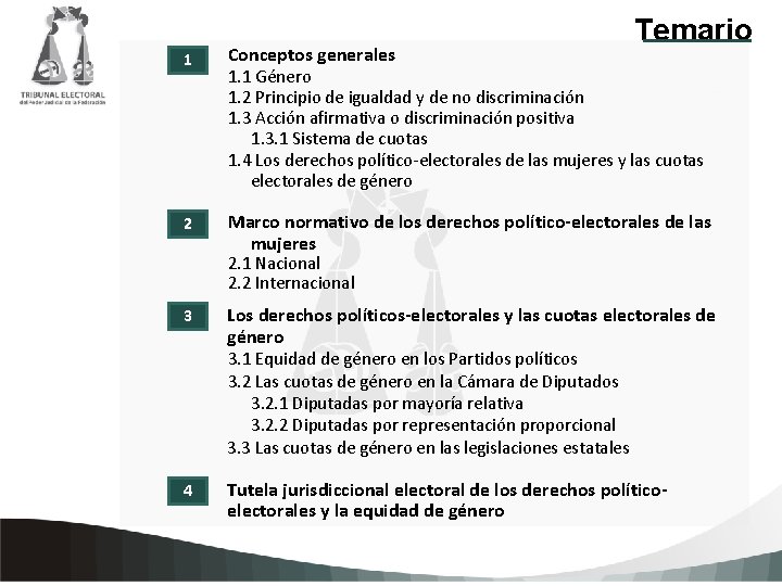 1 2 Conceptos generales Temario 1. 1 Género 1. 2 Principio de igualdad y