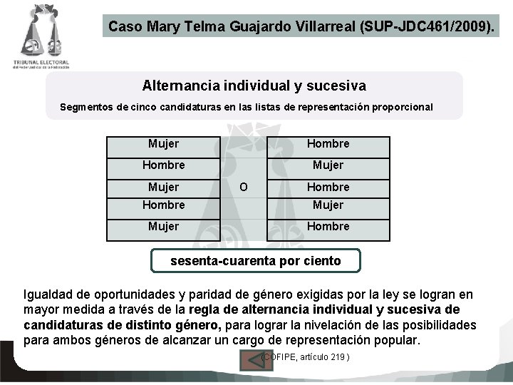 Caso Mary Telma Guajardo Villarreal (SUP-JDC 461/2009). Alternancia individual y sucesiva Segmentos de cinco