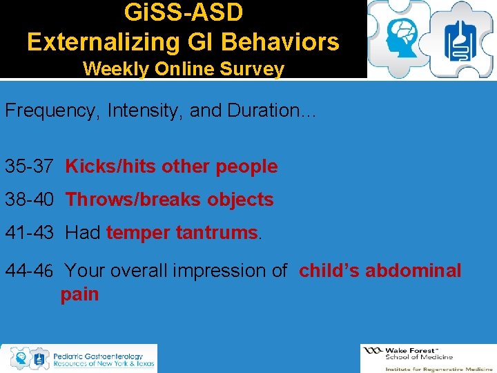 Gi. SS-ASD Externalizing GI Behaviors Weekly Online Survey Frequency, Intensity, and Duration… 35 -37 Gi. SS-ASD Externalizing GI Behaviors Weekly Online Survey Frequency, Intensity, and Duration… 35 -37
