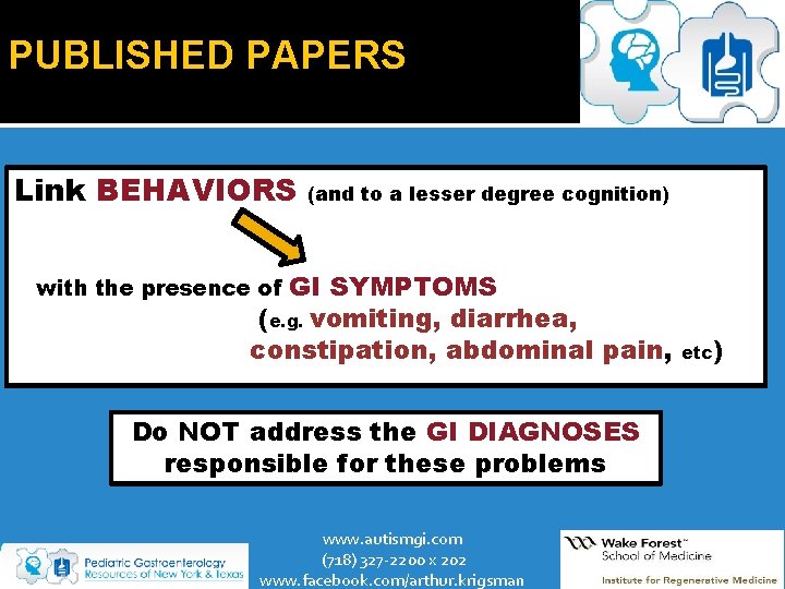 PUBLISHED PAPERS Link BEHAVIORS (and to a lesser degree cognition) GI SYMPTOMS (e. g. PUBLISHED PAPERS Link BEHAVIORS (and to a lesser degree cognition) GI SYMPTOMS (e. g.