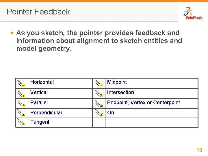 Pointer Feedback § As you sketch, the pointer provides feedback and information about alignment