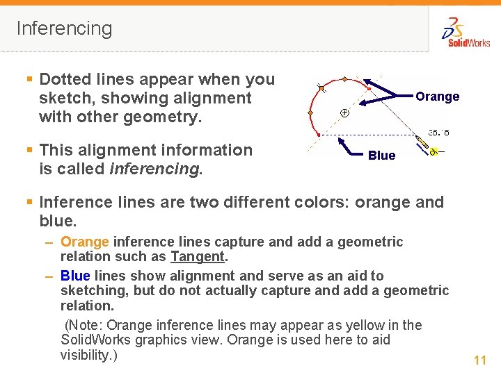 Inferencing § Dotted lines appear when you sketch, showing alignment with other geometry. §
