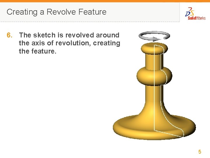 Creating a Revolve Feature 6. The sketch is revolved around the axis of revolution,