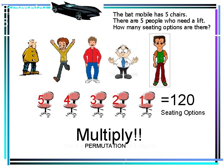 Example: 5 People, 5 Chairs 5 4 3 • The bat mobile has 5 Example: 5 People, 5 Chairs 5 4 3 • The bat mobile has 5
