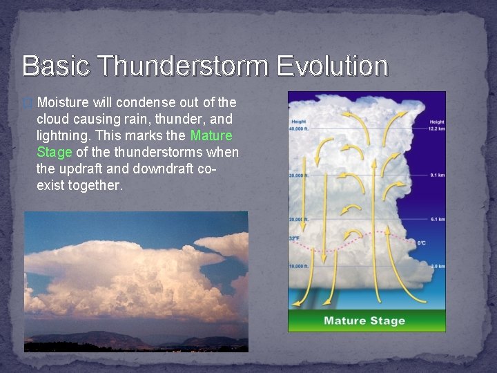 Basic Thunderstorm Evolution � Moisture will condense out of the cloud causing rain, thunder,