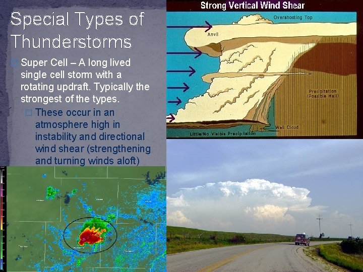 Special Types of Thunderstorms � Super Cell – A long lived single cell storm
