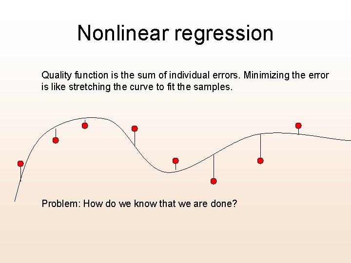 Nonlinear regression Quality function is the sum of individual errors. Minimizing the error is