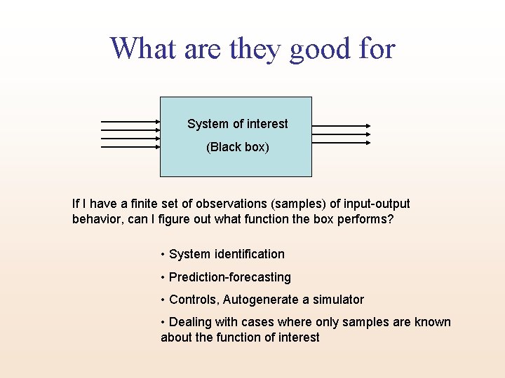 What are they good for System of interest (Black box) If I have a