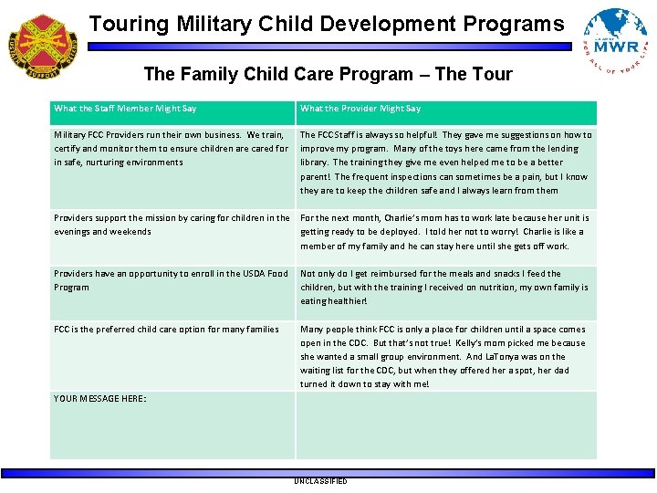 Touring Military Child Development Programs The Family Child Care Program – The Tour What Touring Military Child Development Programs The Family Child Care Program – The Tour What