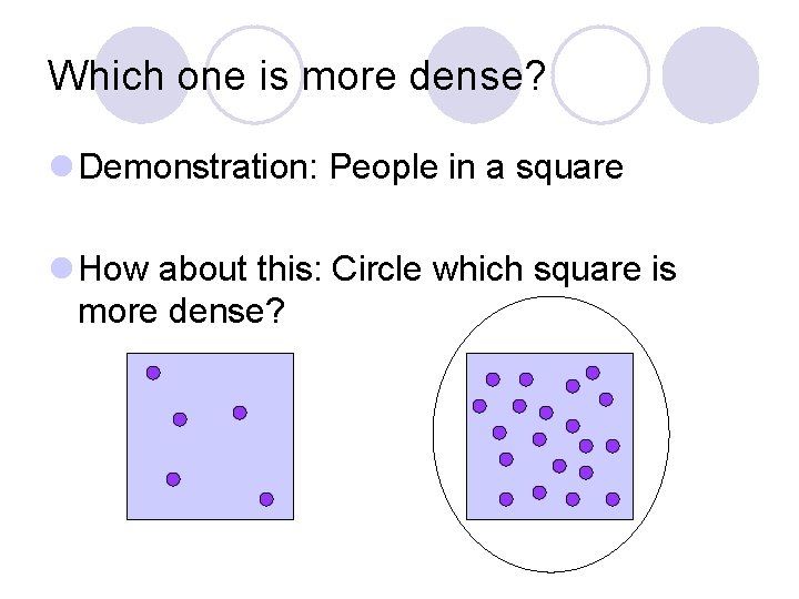 Which one is more dense? l Demonstration: People in a square l How about