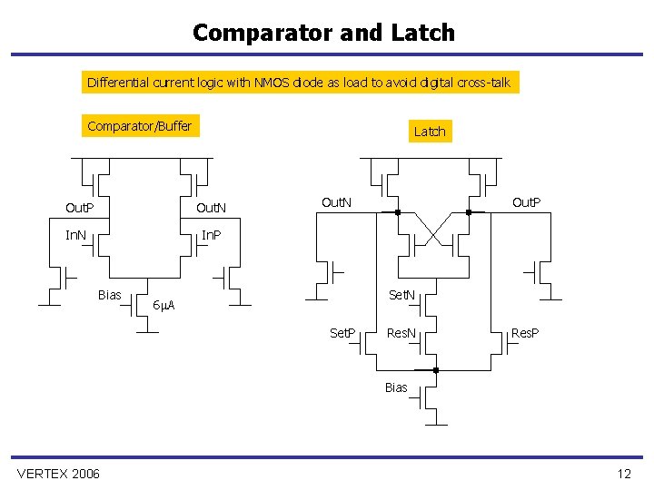 Comparator and Latch Differential current logic with NMOS diode as load to avoid digital