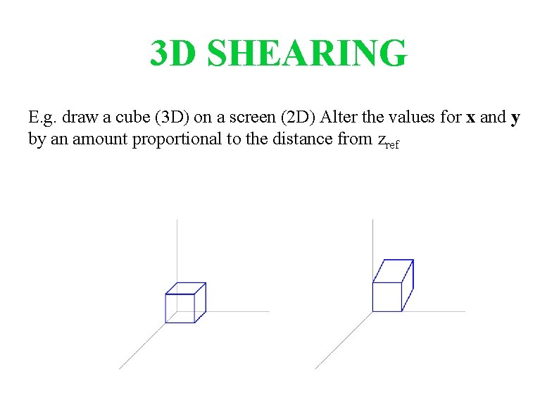 3 D SHEARING E. g. draw a cube (3 D) on a screen (2