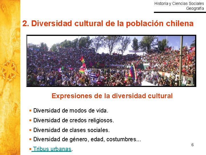 Historia y Ciencias Sociales Geografía 2. Diversidad cultural de la población chilena Expresiones de