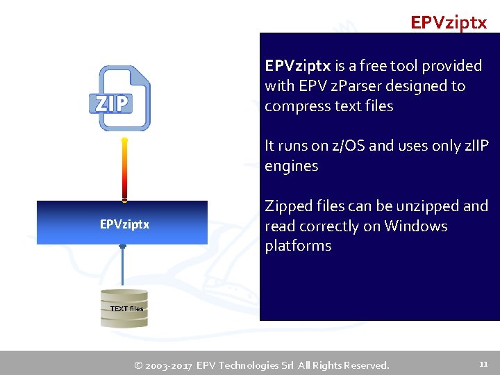 EPVziptx is a free tool provided with EPV z. Parser designed to compress text