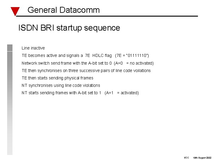 General Datacomm ISDN BRI startup sequence Line inactive TE becomes active and signals a