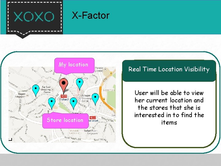 X-Factor My location Store location Real Time Location Visibility User will be able to