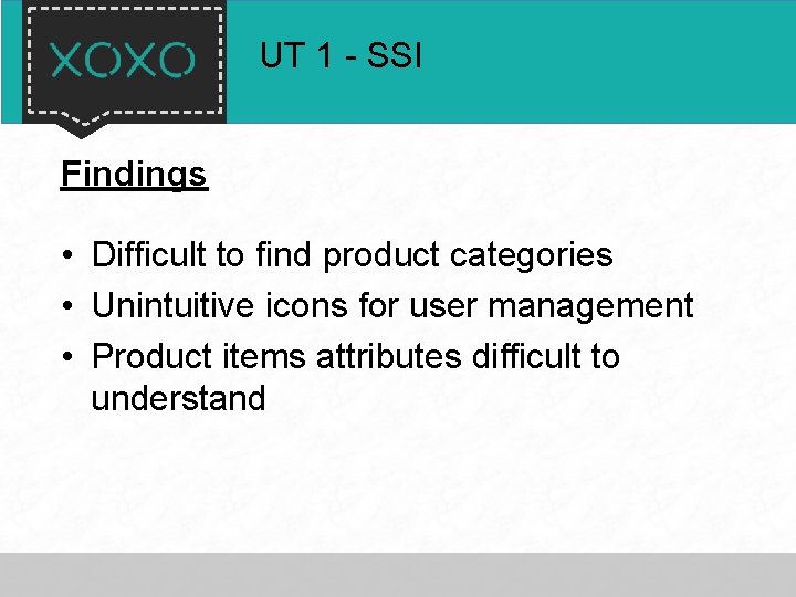 UT 1 - SSI Findings • Difficult to find product categories • Unintuitive icons