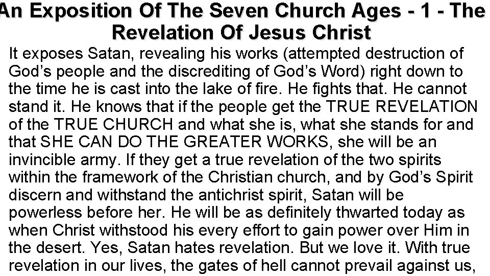 An Exposition Of The Seven Church Ages - 1 - The Revelation Of Jesus