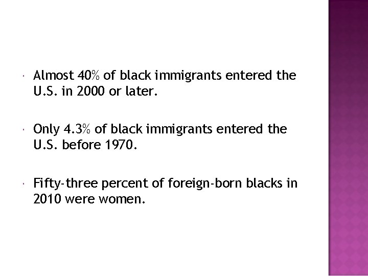  Almost 40% of black immigrants entered the U. S. in 2000 or later.