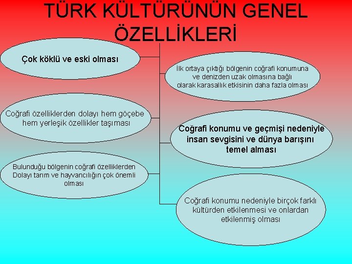 TÜRK KÜLTÜRÜNÜN GENEL ÖZELLİKLERİ Çok köklü ve eski olması İlk ortaya çıktığı bölgenin coğrafi