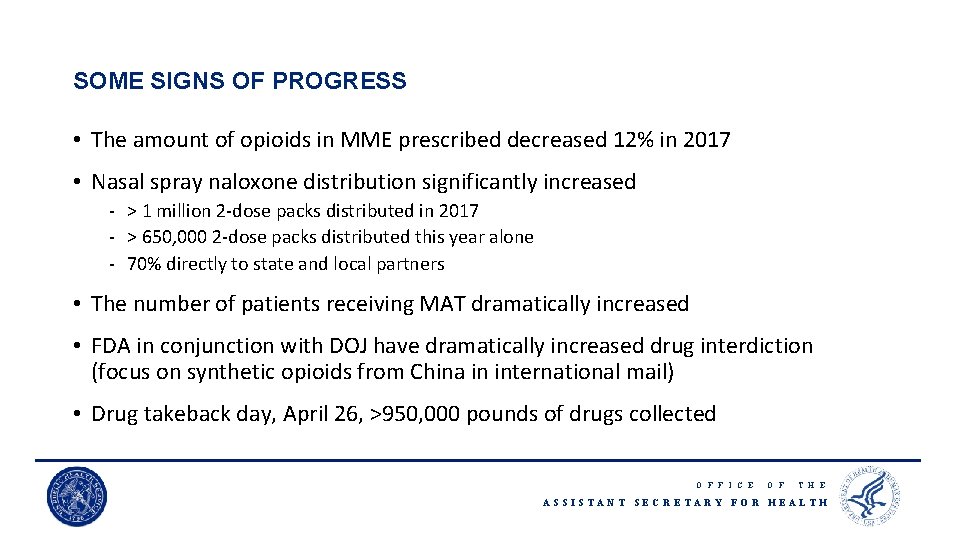 SOME SIGNS OF PROGRESS • The amount of opioids in MME prescribed decreased 12%