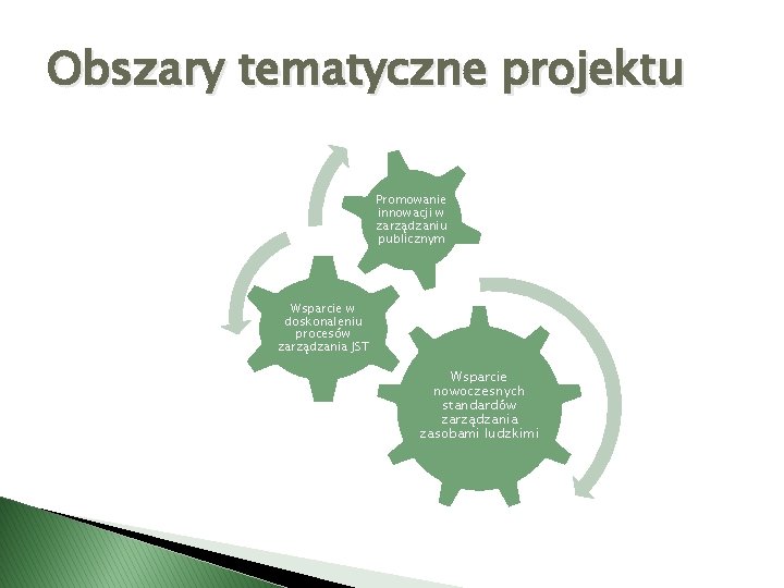 Obszary tematyczne projektu Promowanie innowacji w zarządzaniu publicznym Wsparcie w doskonaleniu procesów zarządzania JST