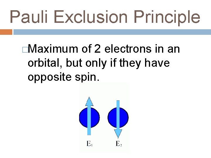 Pauli Exclusion Principle �Maximum of 2 electrons in an orbital, but only if they Pauli Exclusion Principle �Maximum of 2 electrons in an orbital, but only if they