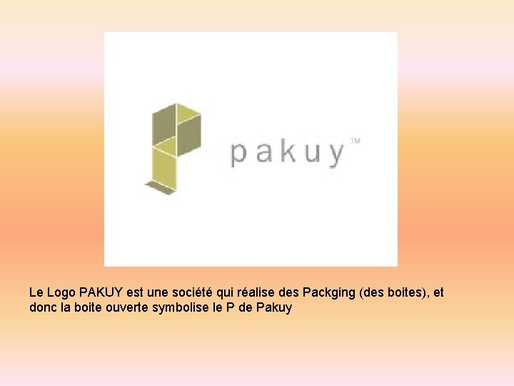 Le Logo PAKUY est une société qui réalise des Packging (des boites), et donc