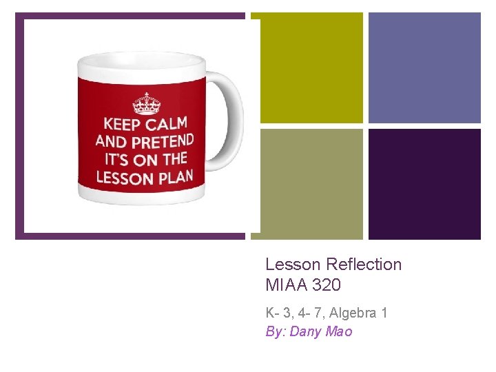 + Lesson Reflection MIAA 320 K- 3, 4 - 7, Algebra 1 By: Dany + Lesson Reflection MIAA 320 K- 3, 4 - 7, Algebra 1 By: Dany