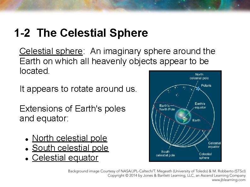 1 -2 The Celestial Sphere Celestial sphere: An imaginary sphere around the Earth on