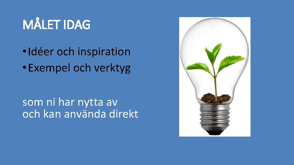 MÅLET IDAG • Idéer och inspiration • Exempel och verktyg som ni har nytta