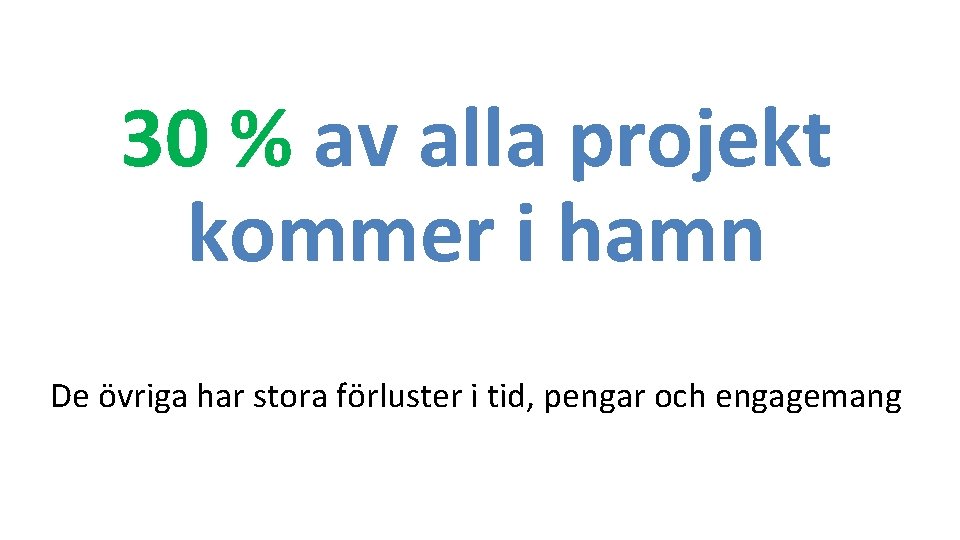 30 % av alla projekt kommer i hamn De övriga har stora förluster i