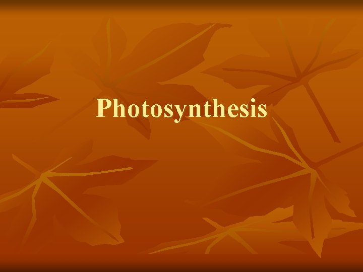 Photosynthesis Photosynthesis