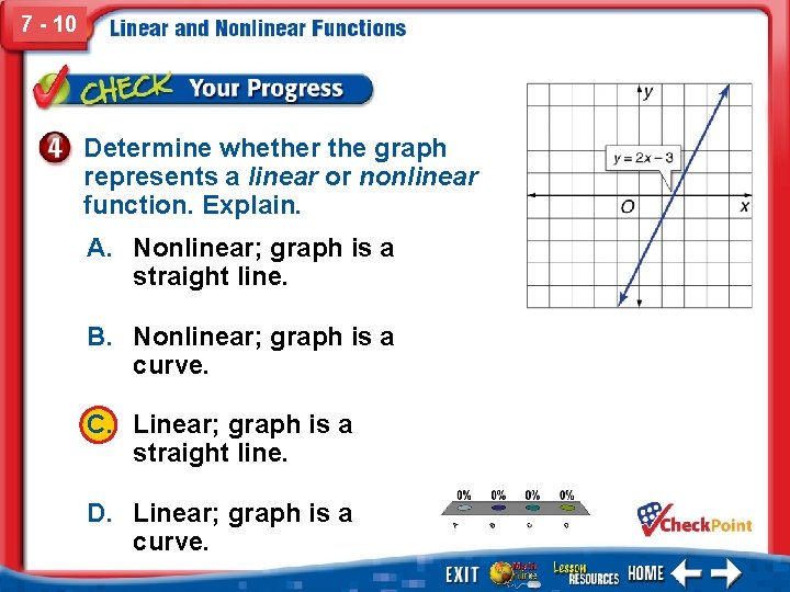 7 - 10 Determine whether the graph represents a linear or nonlinear function. Explain.