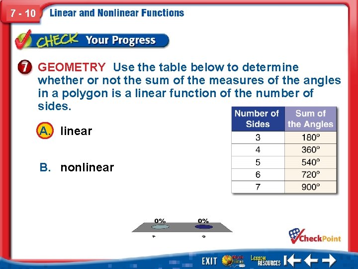 7 - 10 GEOMETRY Use the table below to determine whether or not the