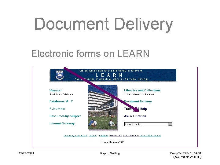 Document Delivery Electronic forms on LEARN 12/23/2021 Report Writing Comp. Sci 725 s 1
