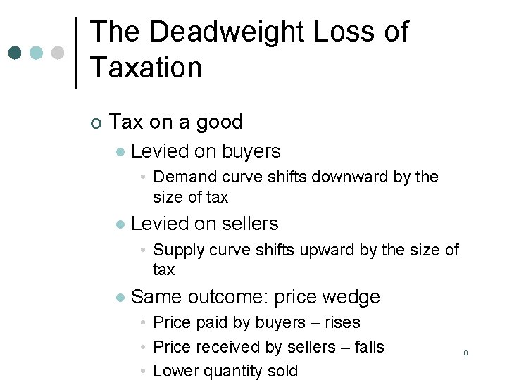 The Deadweight Loss of Taxation Tax on a good l Levied on buyers •