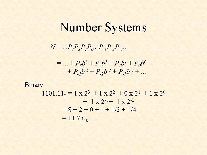 Number Systems N =. . . P 3 P 2 P 1 P 0.