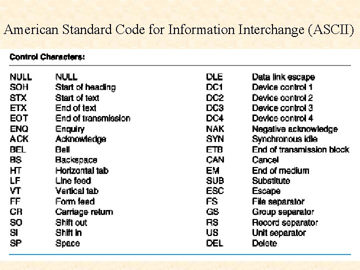 American Standard Code for Information Interchange (ASCII) 
