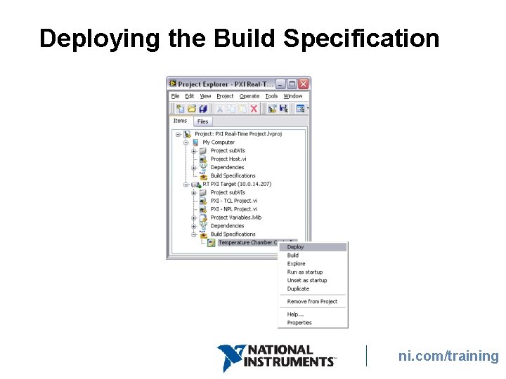 Deploying the Build Specification ni. com/training 