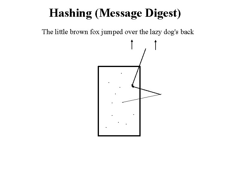 Hashing (Message Digest) The little brown fox jumped over the lazy dog's back .