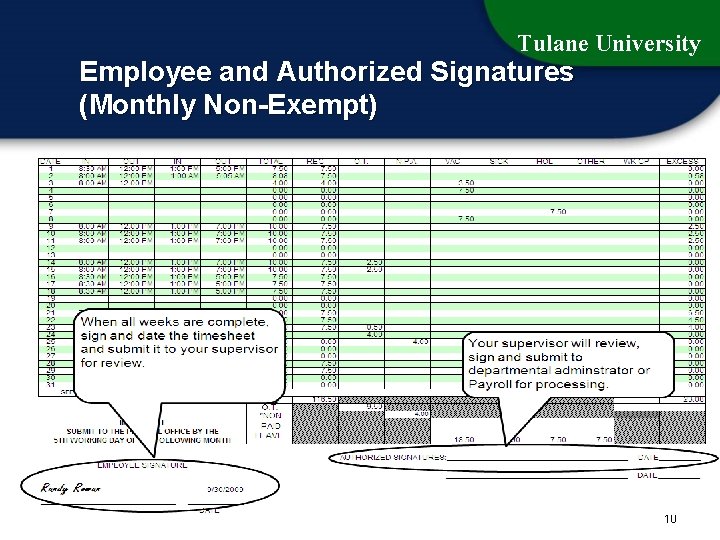 Tulane University Employee and Authorized Signatures (Monthly Non-Exempt) 10 