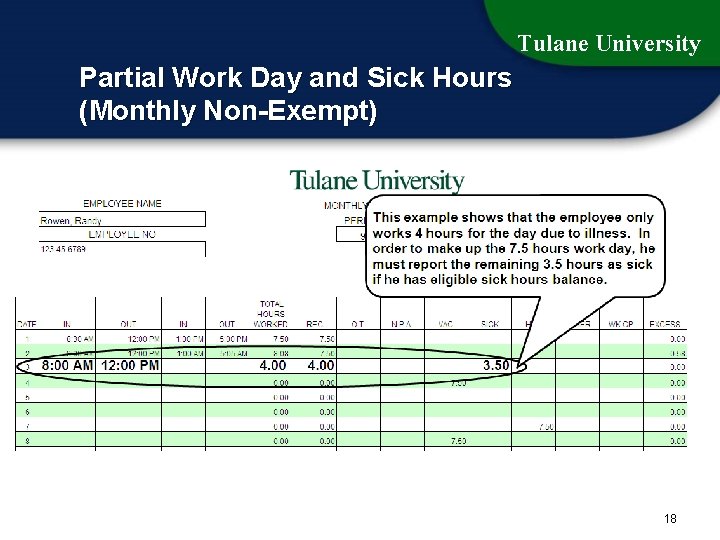 Tulane University Partial Work Day and Sick Hours (Monthly Non-Exempt) 18 